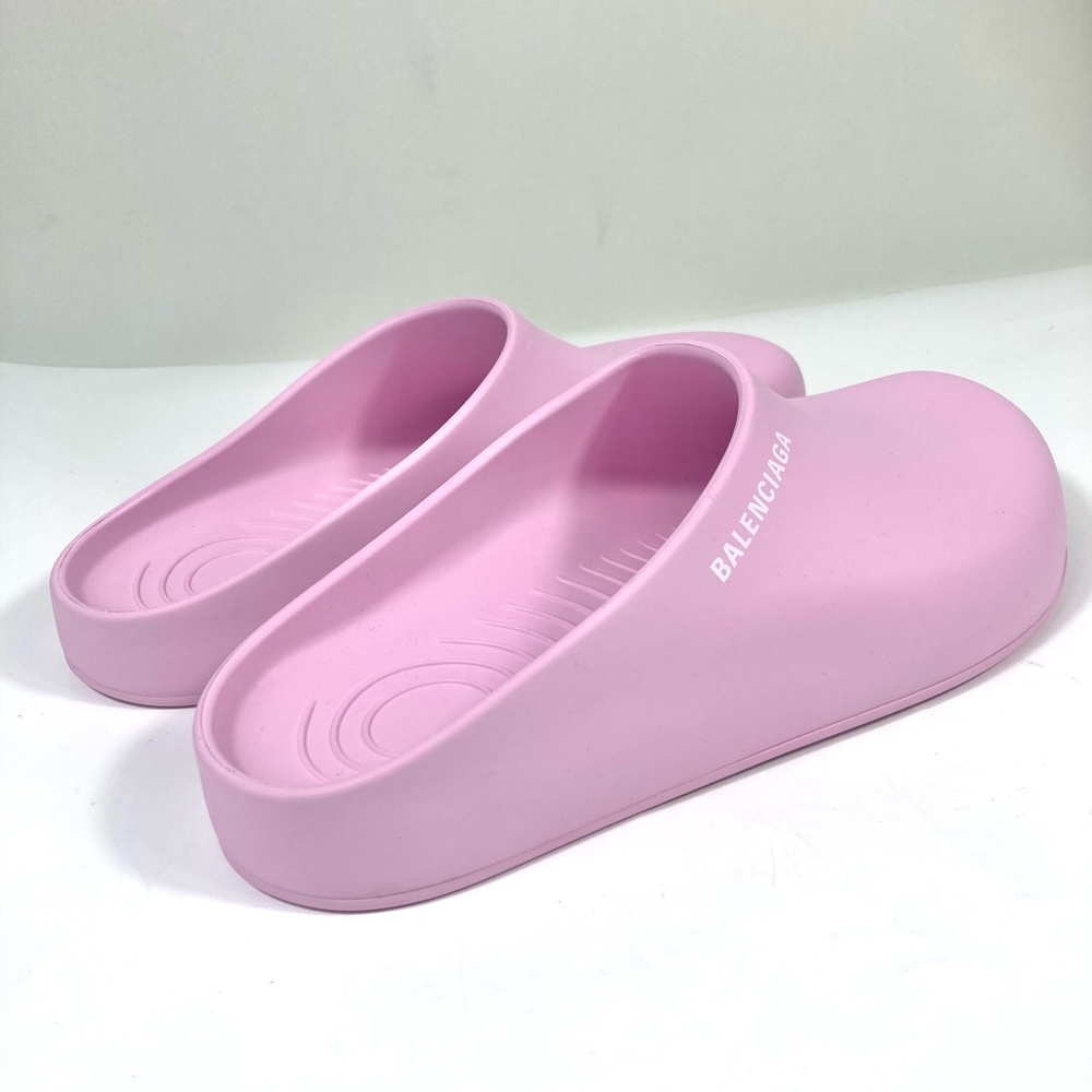 Balenciaga Pool Logo Closed Slides Clogs Pink Women Size 8 US New Matte Finish - Picture 9 of 17